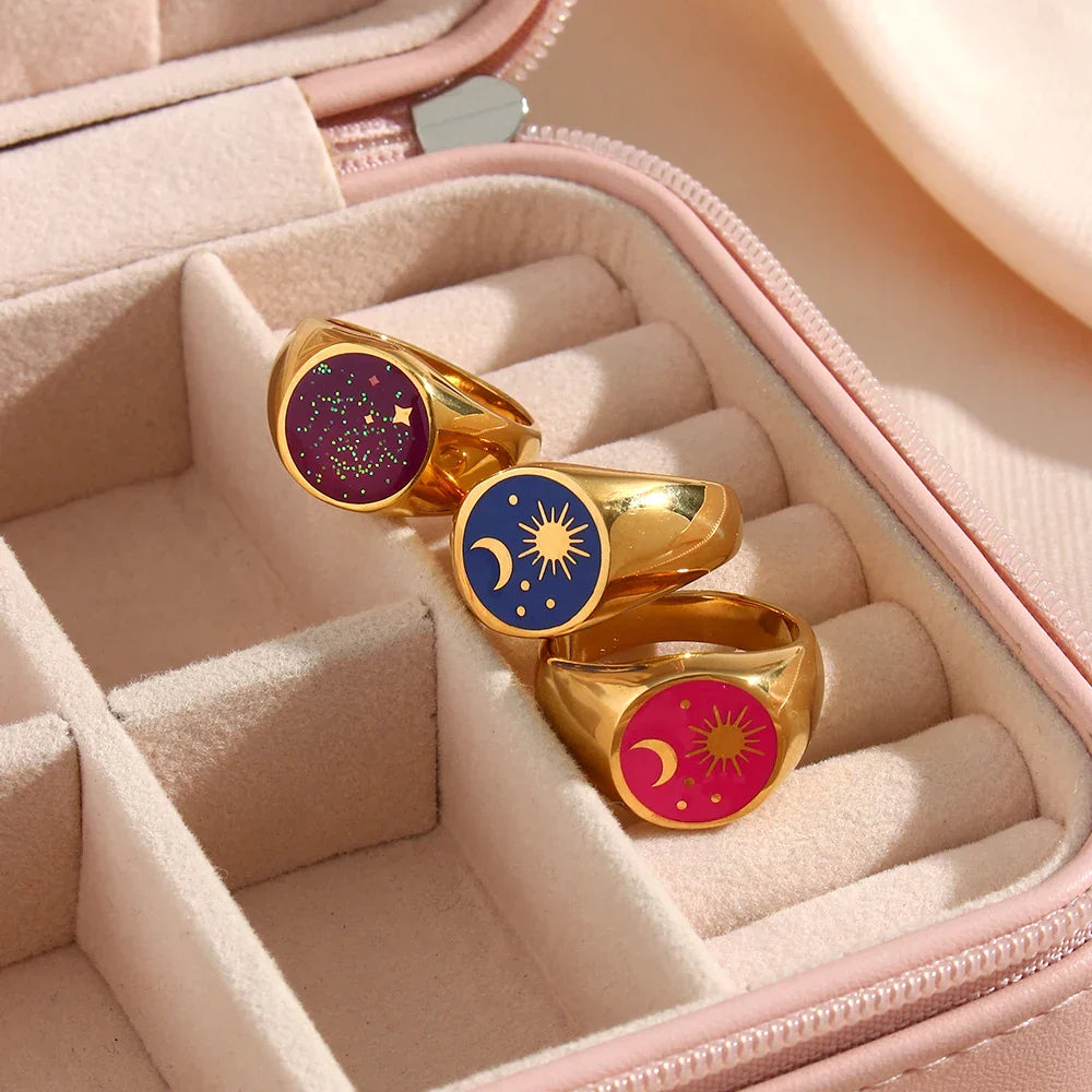 Anel Signet Universo Estrelado