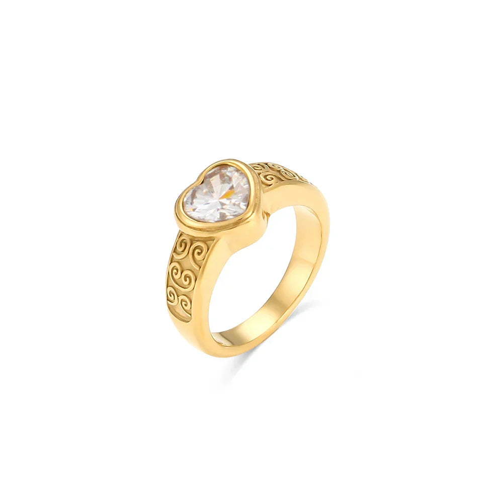 Anel de Coração com Zircônia Banhado a Ouro 18k