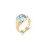 Anel Ying Yang Colorido em Aço Inoxidável Dourado
