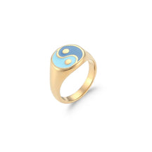 Anel Ying Yang Colorido em Aço Inoxidável Dourado