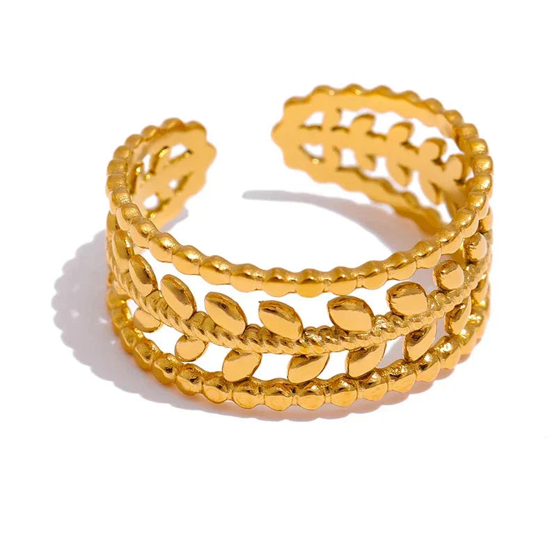 Anel Folhas de Ouro 18K +