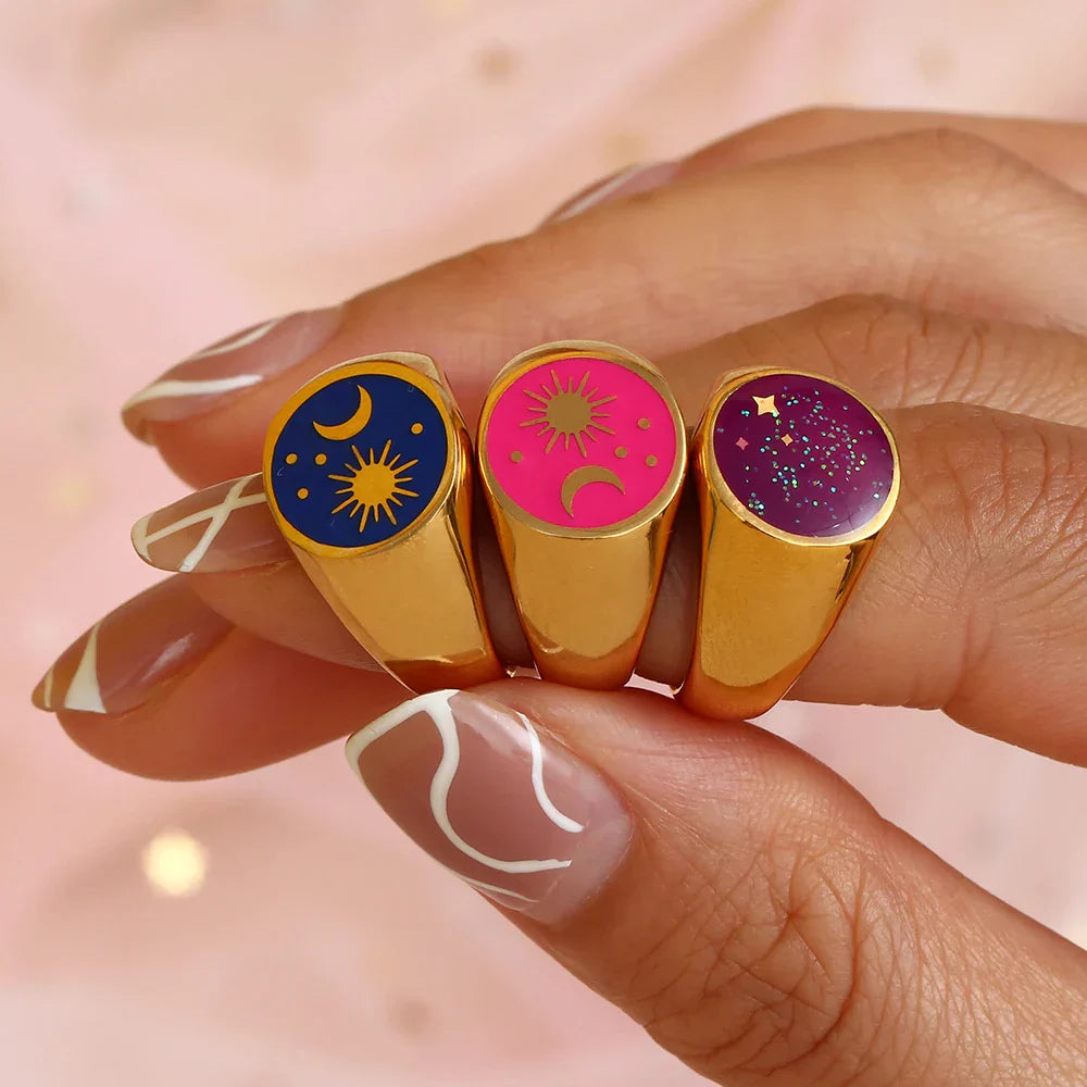 Anel Signet Universo Estrelado