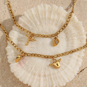 Pulseiras de Aço Inoxidável com Coração e Chave