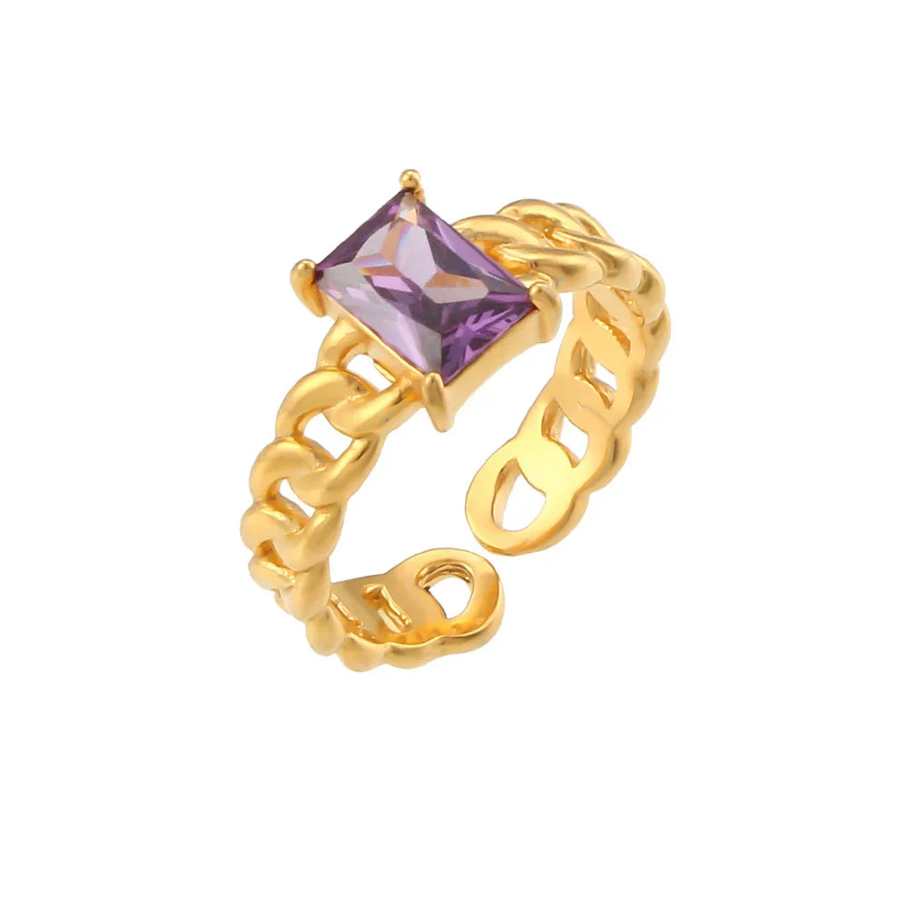 Anel Ajustável de Ouro com Zircônia Quadrada