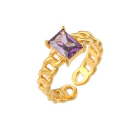 Anel Ajustável de Ouro com Zircônia Quadrada