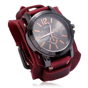 Relógio Masculino com Pulseira Larga de Couro - Estilo PUNK