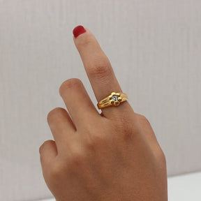 Anel Floral de Ouro com Zircônia para Mulheres