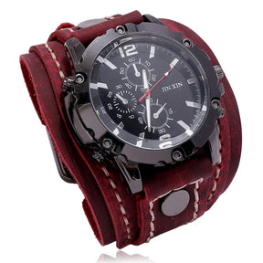Relógio Masculino com Pulseira Larga de Couro - Estilo PUNK