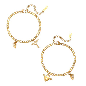 Pulseiras de Aço Inoxidável com Coração e Chave