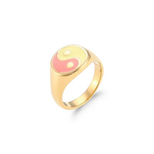 Anel Ying Yang Colorido em Aço Inoxidável Dourado