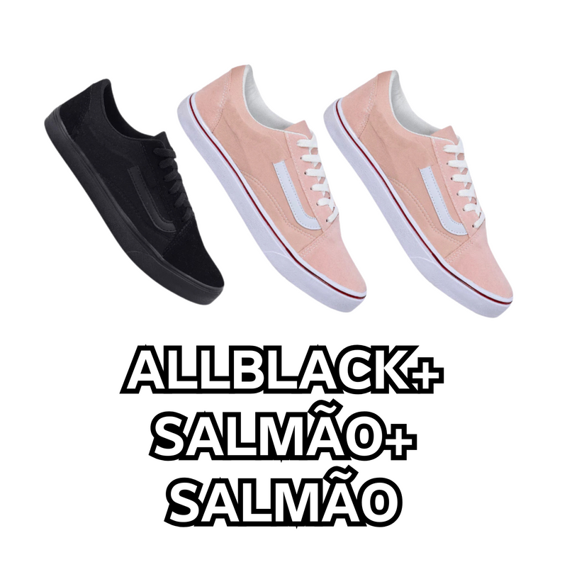 Kit Tênis VANS Skate Old Skool Black White e Rosa  - Unissex - Sola Reta - Confortável