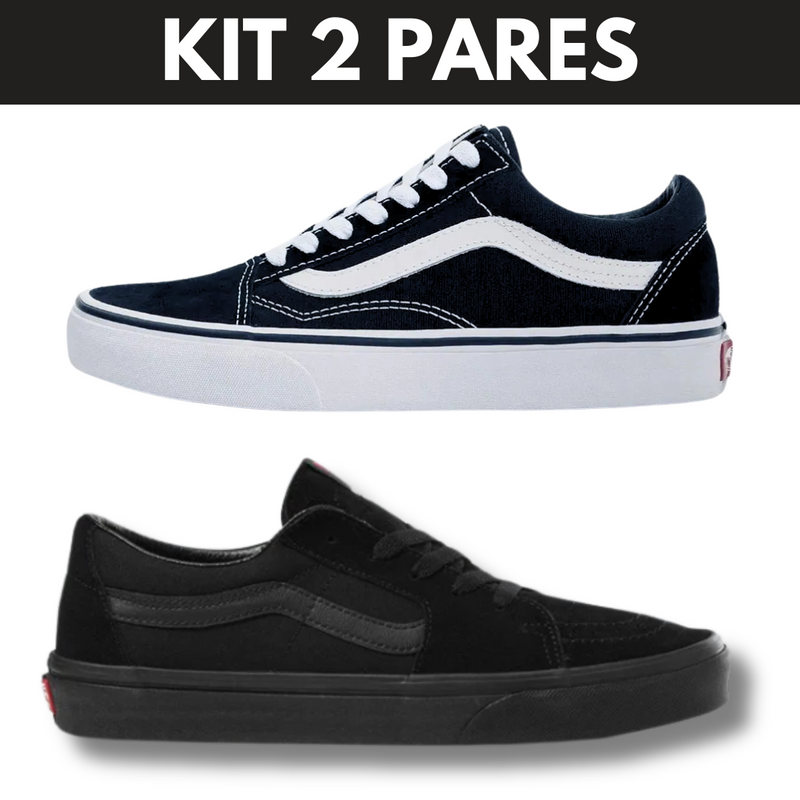 Kit Tênis VANS Skate Old Skool Black White e Allblack - Unissex - Sola Reta - Confortável