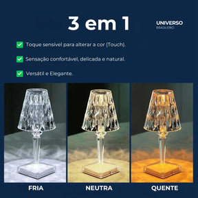 Luminária de Mesa LED Diamante 3 em 1 Sem Fio - Minz