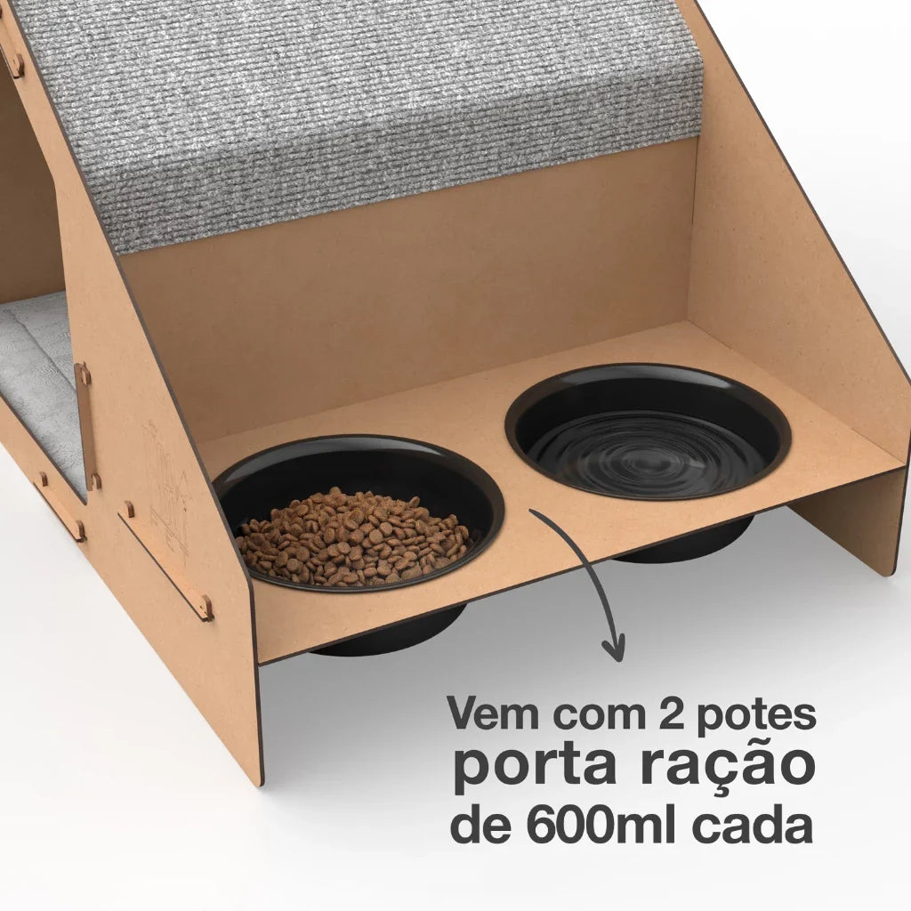 Casinha Toca para Gato com Comedouros | FullHouse™