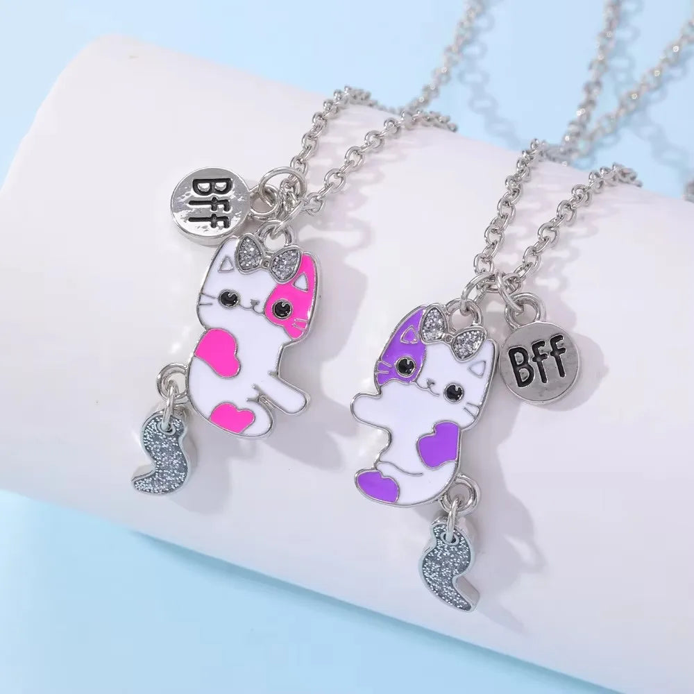 Cute Animal Magnet Necklaces for Women Girls Kawaii Best Friends Cat Rabbit Animal Pendant Chain BFF Friendship Jewelry Gifts