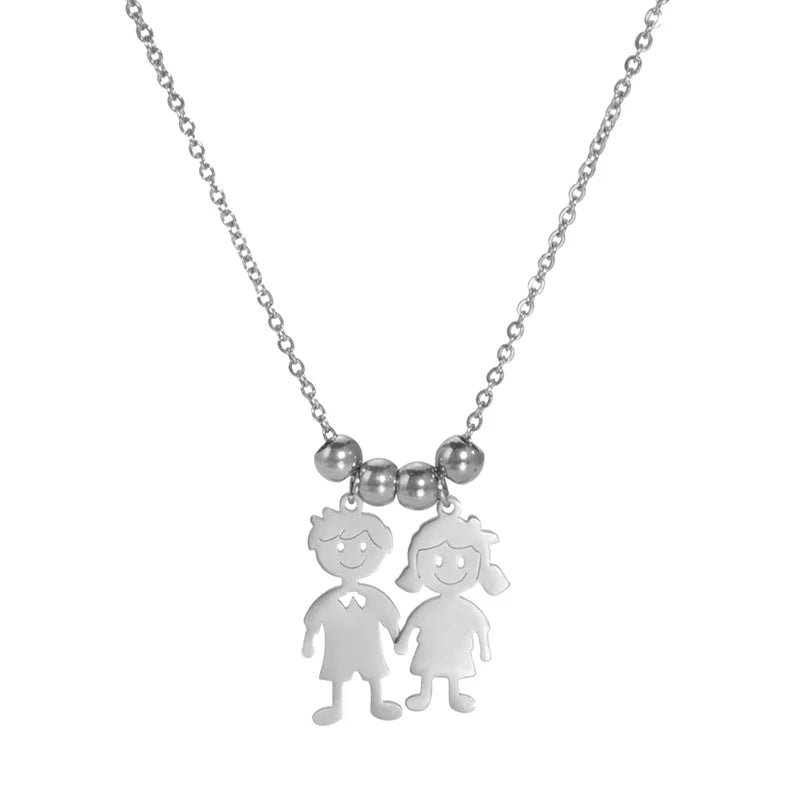 Stainless Steel Necklace Boy Girl Kids Pendant Necklace for Women Men Beads Chain Choker Family Jewelry Gift collares aesthethic