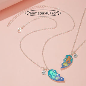 2Pcs/set Ocean Mermaid Shell BFF Necklace Broken Heart Shaped Pendant Necklaces for Girls Best Friend Jewelry Friendship Gift