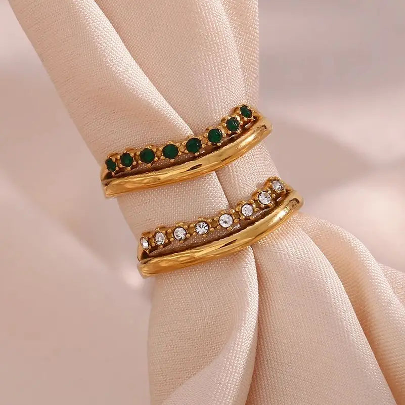 Anel Elegante de Aço Inoxidável com Zircônias
