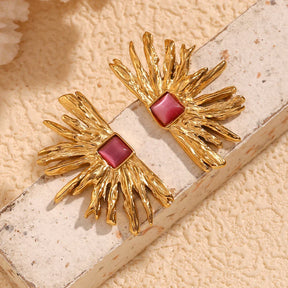Brincos Elegantes de Ágata Vermelha e Ouro