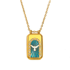 Colar Pingente Tarot Retangular em Aço Inoxidável 18K