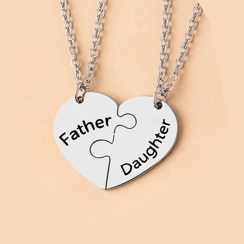2 Pcs/Set Father Daughter Mother Son Necklace Stainless Steel Heart Puzzle Pendant Necklace Family Jewelry