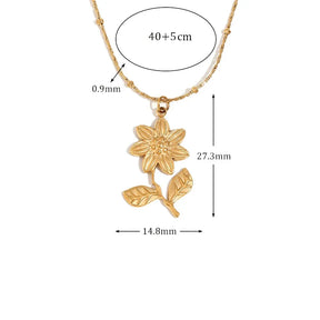 Colar de Aço Inoxidável com Pingente de Flor Dourada