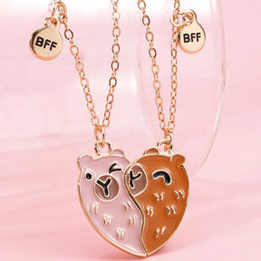 Qpeach 2Pcs/set Cute Cartoon Capybara Pendant Best Friend Girl BFF Necklace for Besties Friendship Jewelry Gifts