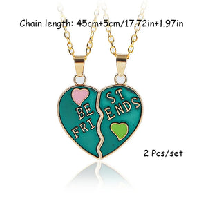 2 Pcs/Set Best Friends Pendant Necklace for Women Cute Avocado Lover Broken Heart Clavicle Chain BFF Best Friends Jewelry Gifts