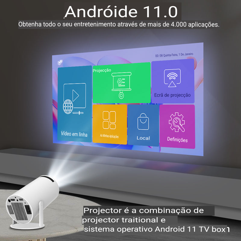 Projetor tela de cinema em casa 4K Android 11 Dual Wifi6 260ANSI H713 BT5.0 1080P 1280*720P