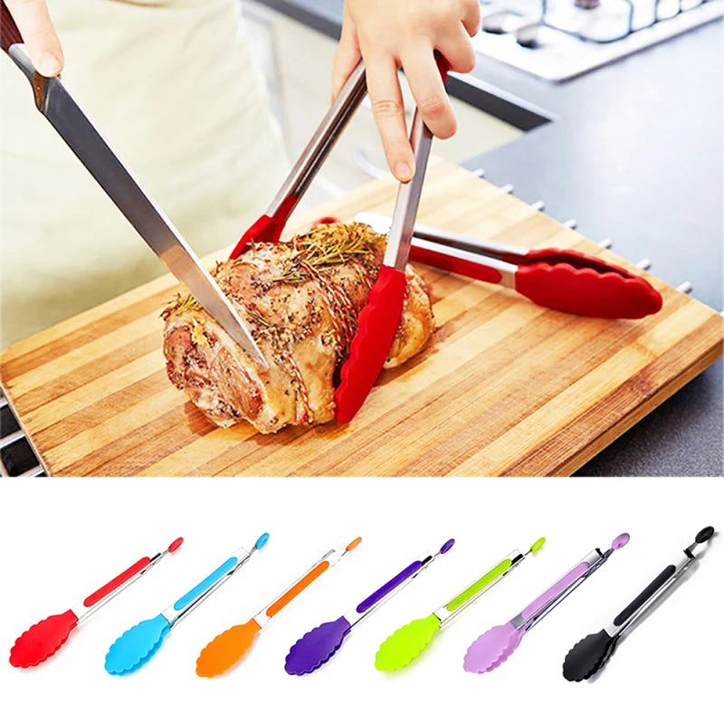 Pinça de comida de aço inoxidável pinças de cozinha silicone náilon antiderrapante cozinhar clipe braçadeira churrasco salada ferramentas grill acessórios de cozinha