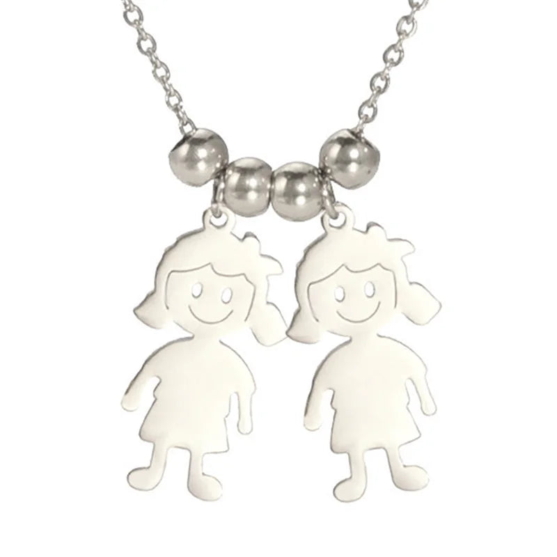 Stainless Steel Necklace Boy Girl Kids Pendant Necklace for Women Men Beads Chain Choker Family Jewelry Gift collares aesthethic