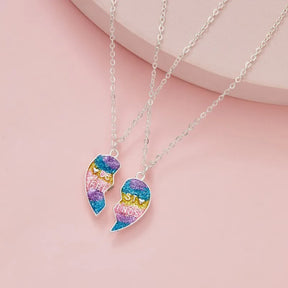 2Pcs/Set New Fashion Colorful Heart Pendant Necklace for Girl Cartoon Love Pendants Best Friend Shared Jewelry BFF Gifts