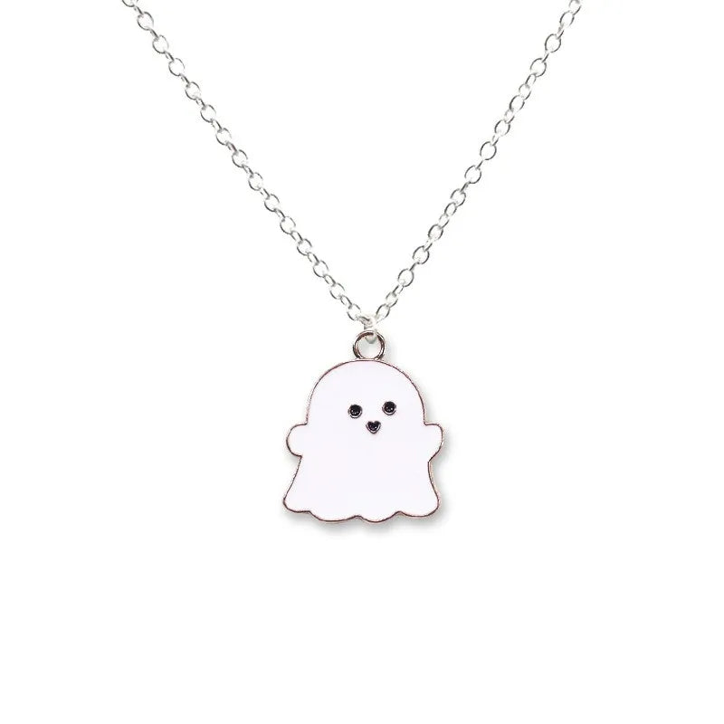 2Pcs Cute Black And White Ghost Pendant Necklaces For Women Men Best Friend Lovely Ghost Pendant Couple Necklace Fashion Jewelry
