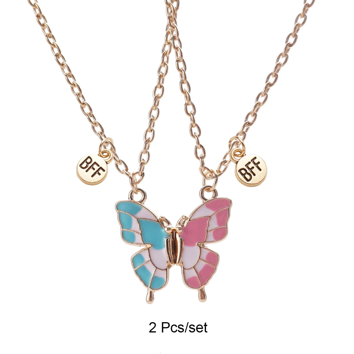 2 Pcs/set Best Friends Pendant Necklace For Woman Magnetic Adjustable Butterfly Lover Broken Heart Chain BFF Jewelry Gifts