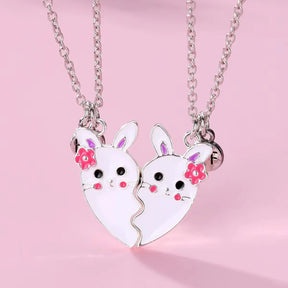 Cute Animal Magnet Necklaces for Women Girls Kawaii Best Friends Cat Rabbit Animal Pendant Chain BFF Friendship Jewelry Gifts
