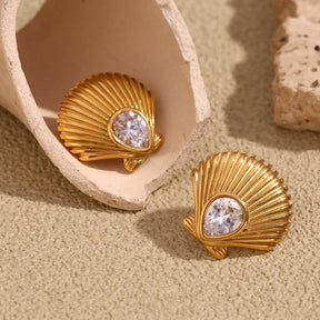 Brincos Elegantes de Concha com Zircônia
