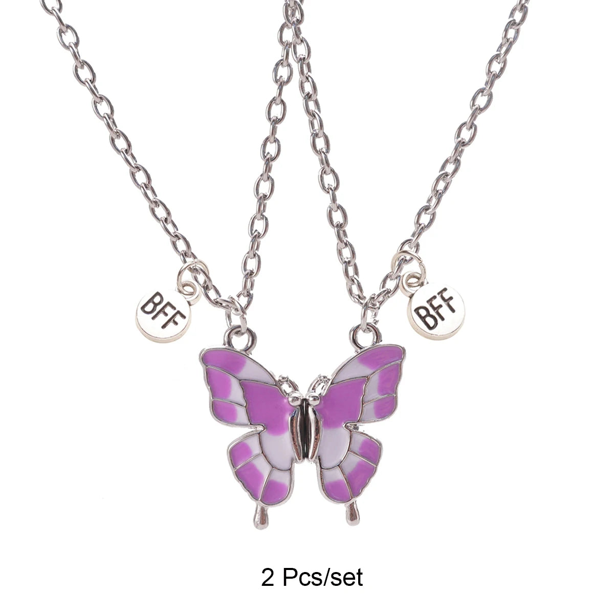 2 Pcs/set Best Friends Pendant Necklace For Woman Magnetic Adjustable Butterfly Lover Broken Heart Chain BFF Jewelry Gifts