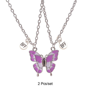 2 Pcs/set Best Friends Pendant Necklace For Woman Magnetic Adjustable Butterfly Lover Broken Heart Chain BFF Jewelry Gifts