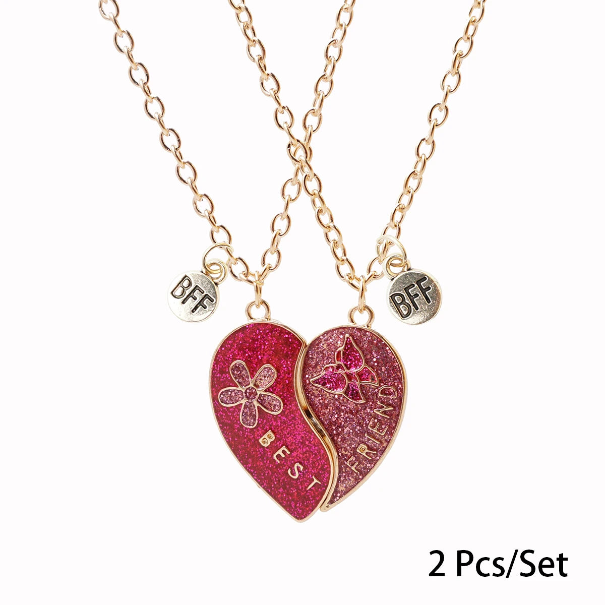 2 Pcs/set Best Friends Pendant Necklace For Woman Magnetic Adjustable Rainbow Daisy Lover Broken Heart Chain BFF Jewelry Gifts