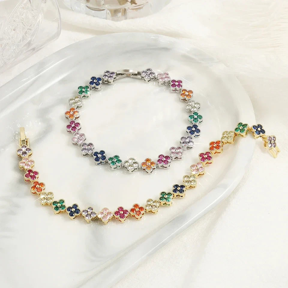 Pulseira Flores de Zircão Colorido Burnetts Joias