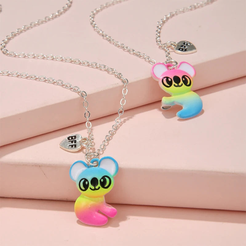 2Pcs/set Cute Koala Pendant Best Friend Forever Girl BFF Chain Necklaces for Daughter Party Birthday Gift Jewelry Wholesale