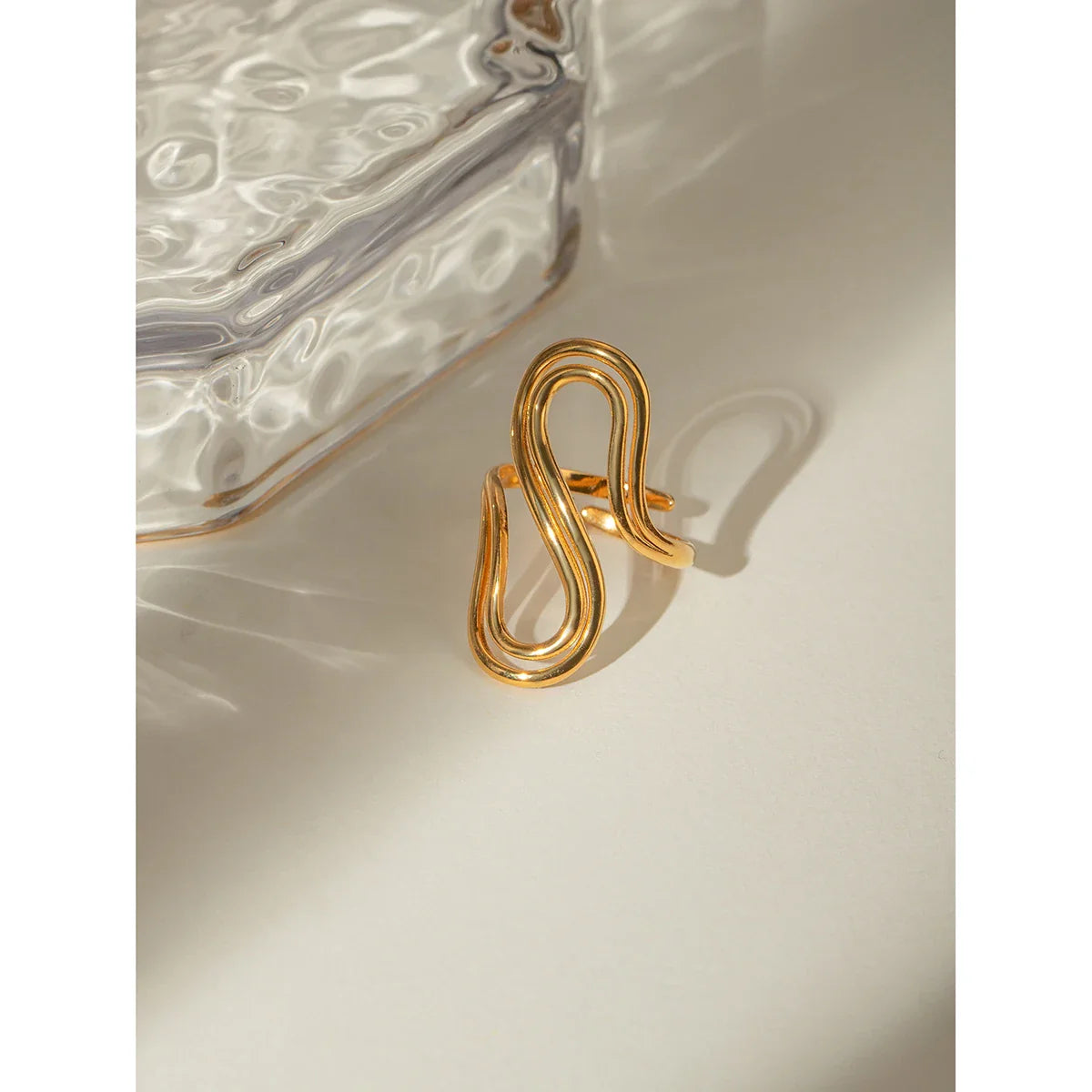 Anel Elegante S Duplo Banhado a Ouro 18K para Mulheres