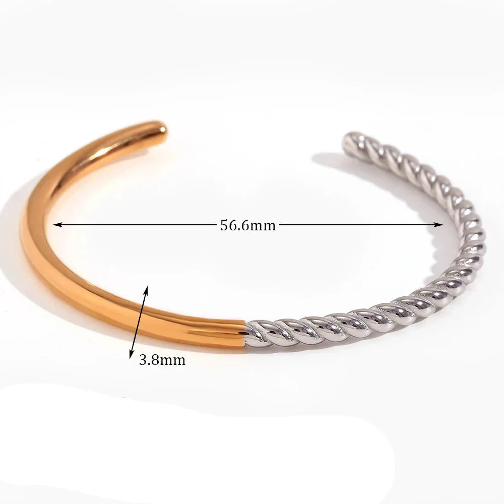 Pulseira Elegante de Aço Inoxidável com Dois Tons