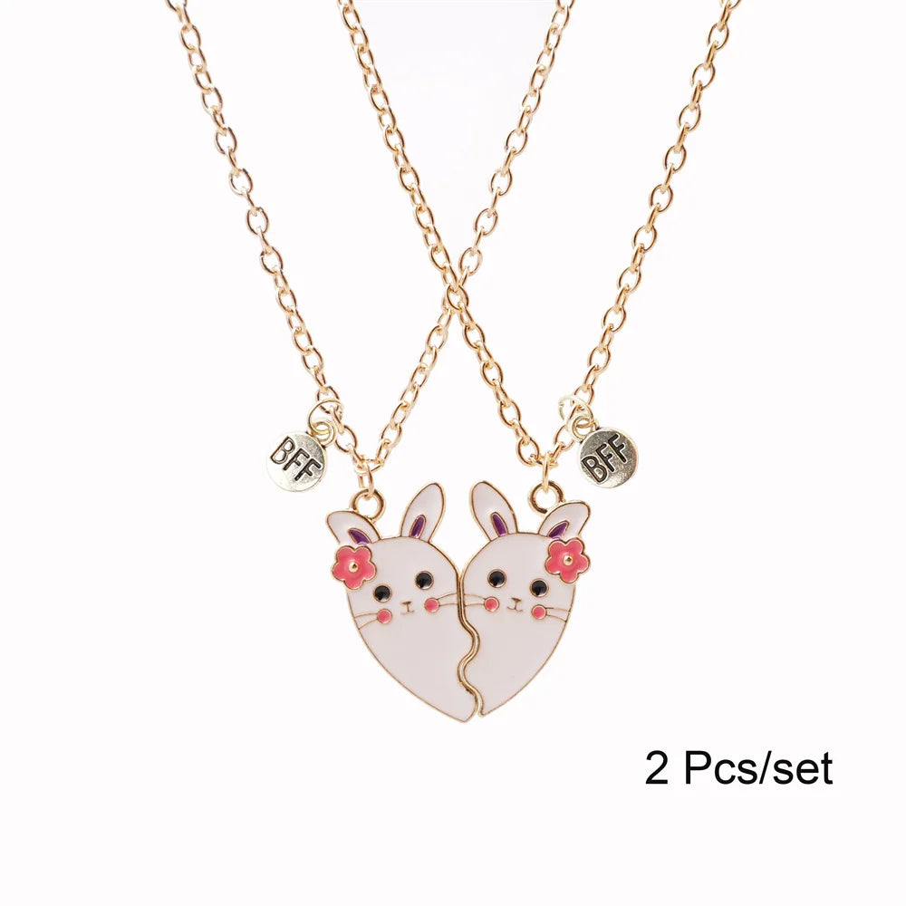 2 Pcs/Set Magnetism Best Friends Pendant Necklace for Women Rabbit Lover Broken Heart Clavicle Chain BFF Best Friends Jewelry