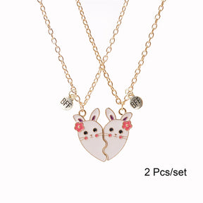 2 Pcs/Set Magnetism Best Friends Pendant Necklace for Women Rabbit Lover Broken Heart Clavicle Chain BFF Best Friends Jewelry
