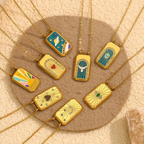 Colar Pingente Tarot Retangular em Aço Inoxidável 18K