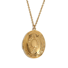 Colar Pingente Oval Flor Banhado a Ouro 18k