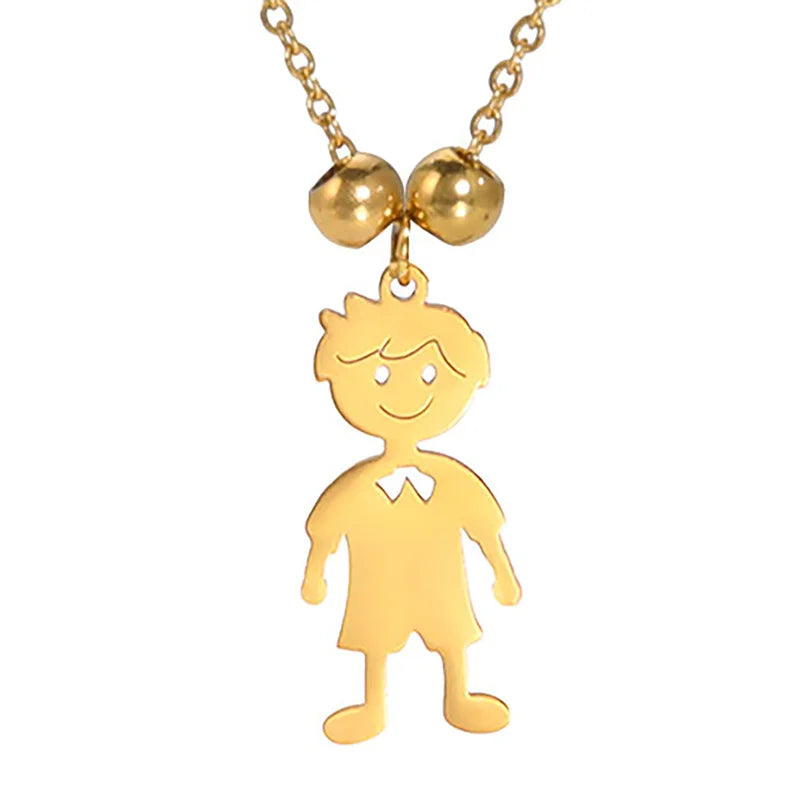 Stainless Steel Necklace Boy Girl Kids Pendant Necklace for Women Men Beads Chain Choker Family Jewelry Gift collares aesthethic
