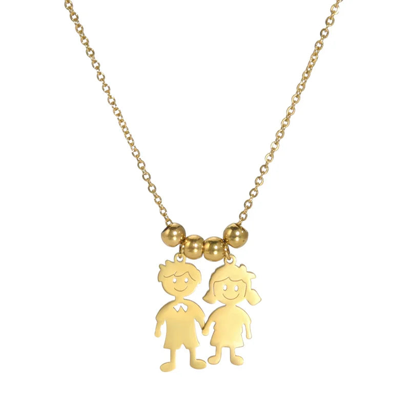 Stainless Steel Necklace Boy Girl Kids Pendant Necklace for Women Men Beads Chain Choker Family Jewelry Gift collares aesthethic