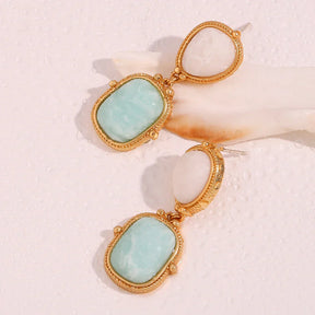 Brincos Elegantes de Jade Branco e Amazonita